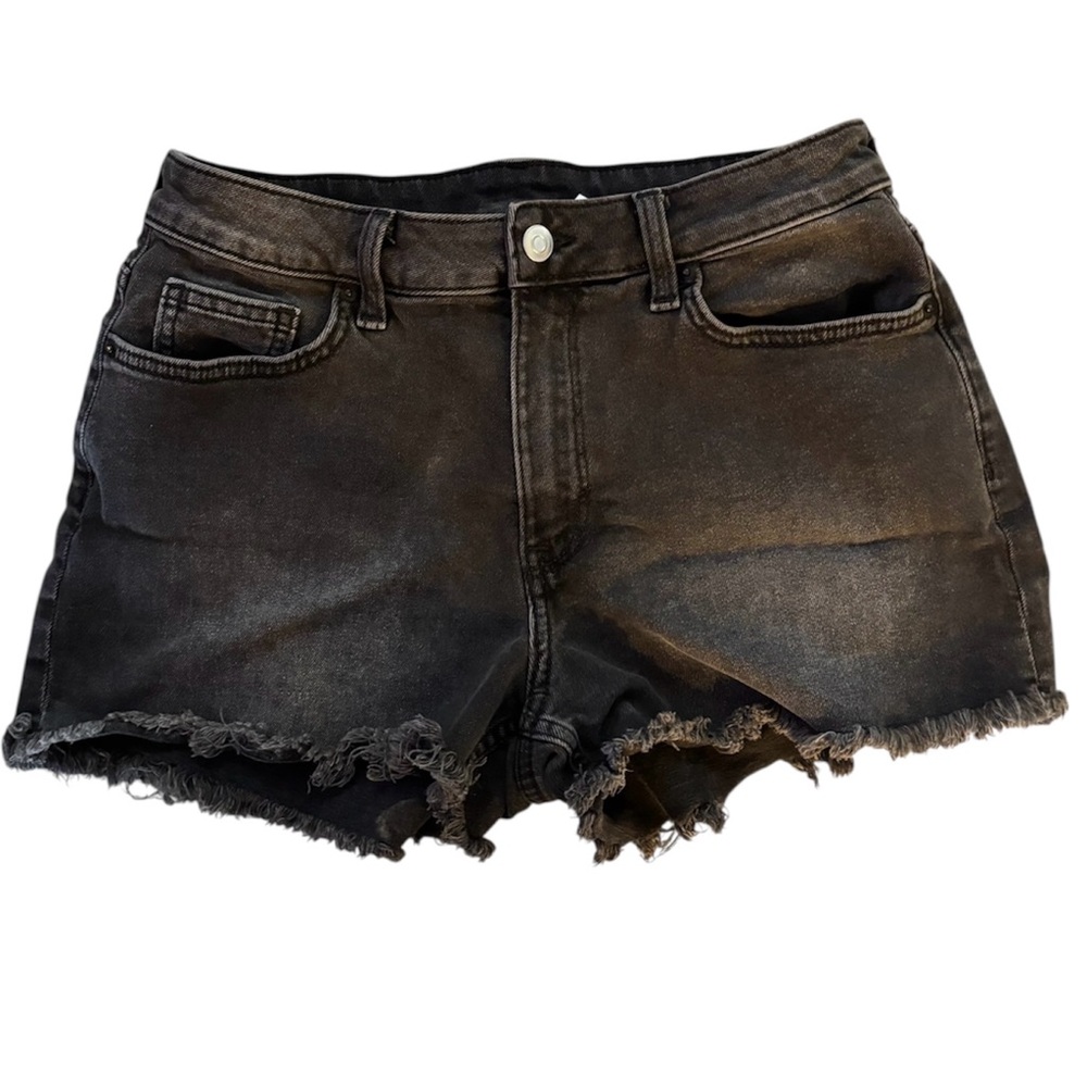 H&M Women's Divided Black Denim Shorts, Frayed, Zipper Button Closure Size 6